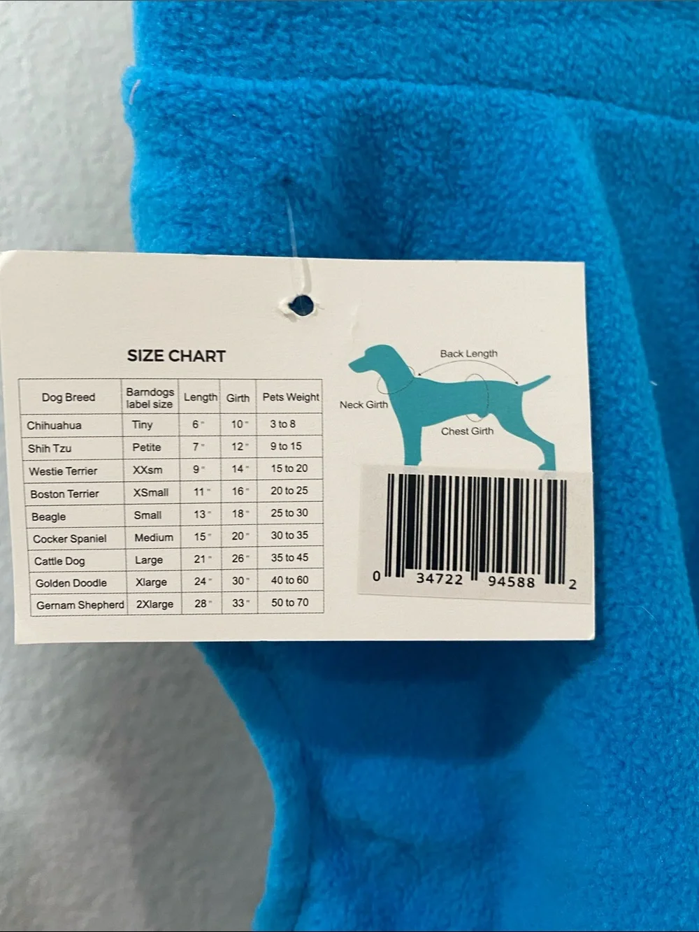 Cozy Fleece Dog Coat — Bright Blue sz L see tag for sizing